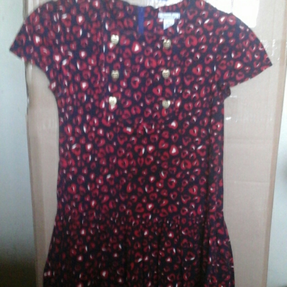 A red and black hearts dress
